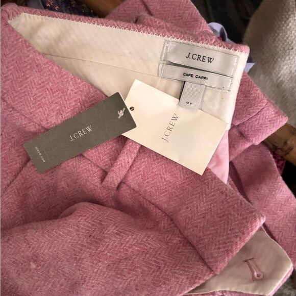 NWT J.CREW Women Cafe Capri Pants Size 0T Pink Herringbone Wool Lined Trousers - Picture 4 of 4
